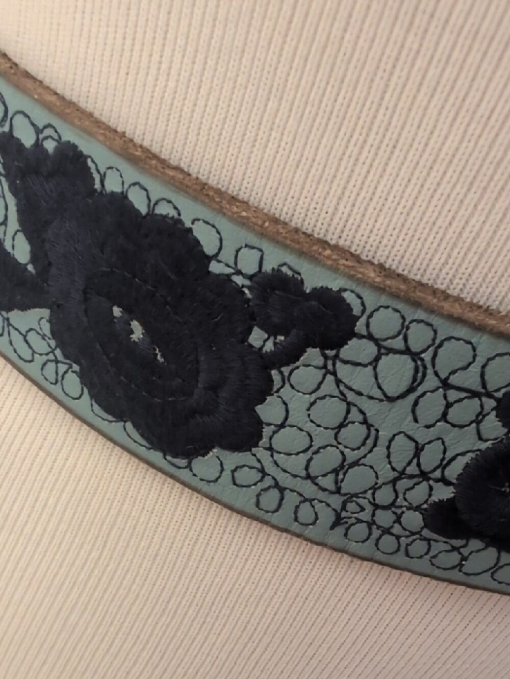Embellished Floral Blue Leather Belt with Silver Buckle - Picture 3 of 5